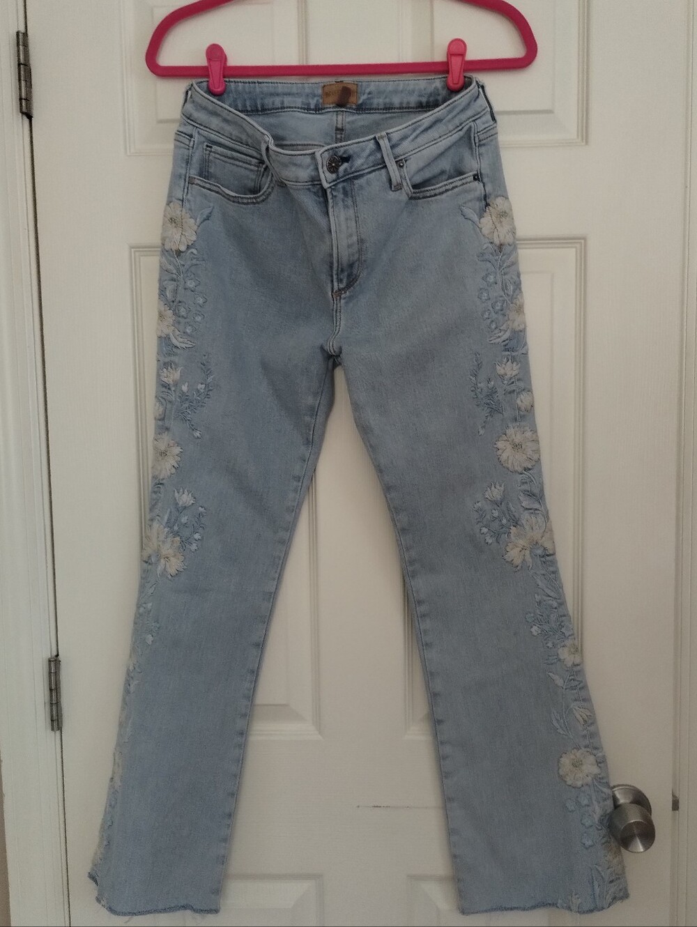 DRIFTWOOD Light Blue Floral Embroidered Flare Jeans 29 - Picture 4 of 12